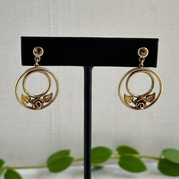 Jewelry - Vintage 12K GF Rose & Leaf Earrings